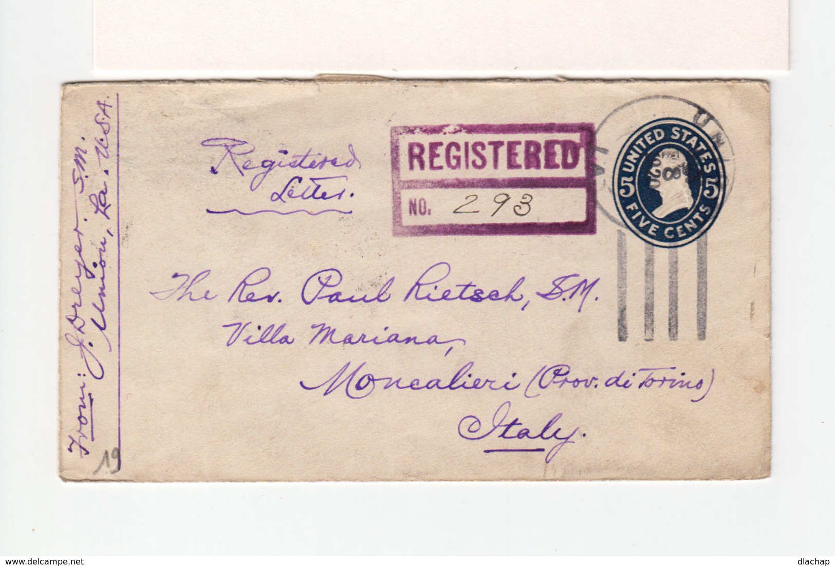 USA. Enveloppe Entier Postal Five Cents. Registred Recommandé. CAD Union LA 1920.  Timbres Effigie. (2638x) - 1901-20