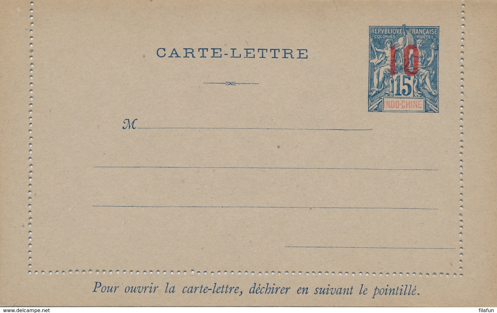 Indo Chine - 1912 - 10 Overprint On 15c Carte Lettre, H&G 10 Unused - Brieven En Documenten