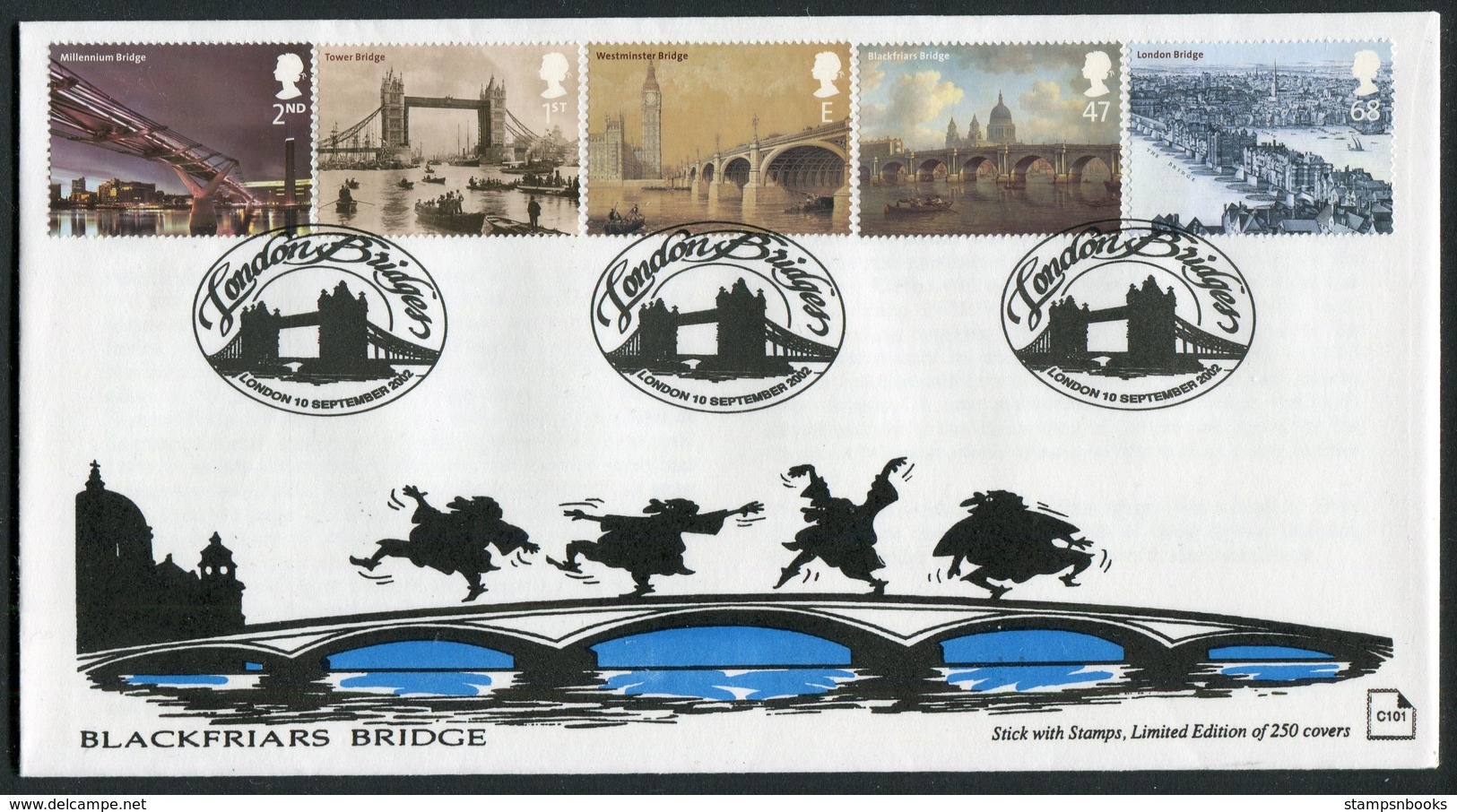 2002 London Bridges First Day Cover. Blackfriars Bridge, Stick With Stamps (250 Limited Edition) FDC - 2001-2010 Em. Décimales