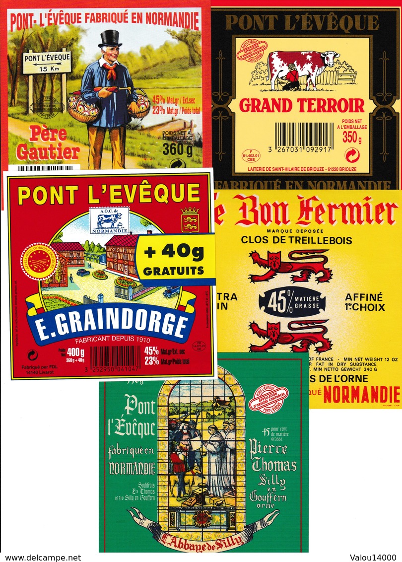Étiquettes De Fromage (Lot De 5) :  PONT L'EVÊQUE, Saint-Hilaire De Briouze, Normandie, Athis De L'Orne, Père Gautier - Formaggio