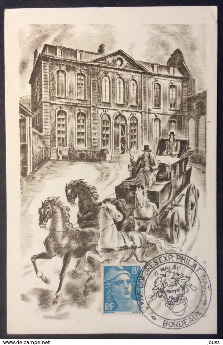 CM807 XXIVème Congrès Exposition Philatélique Nationale 810 Marianne Gandon Bordeaux 12/5/1951 Carte Maximum - 1950-1959