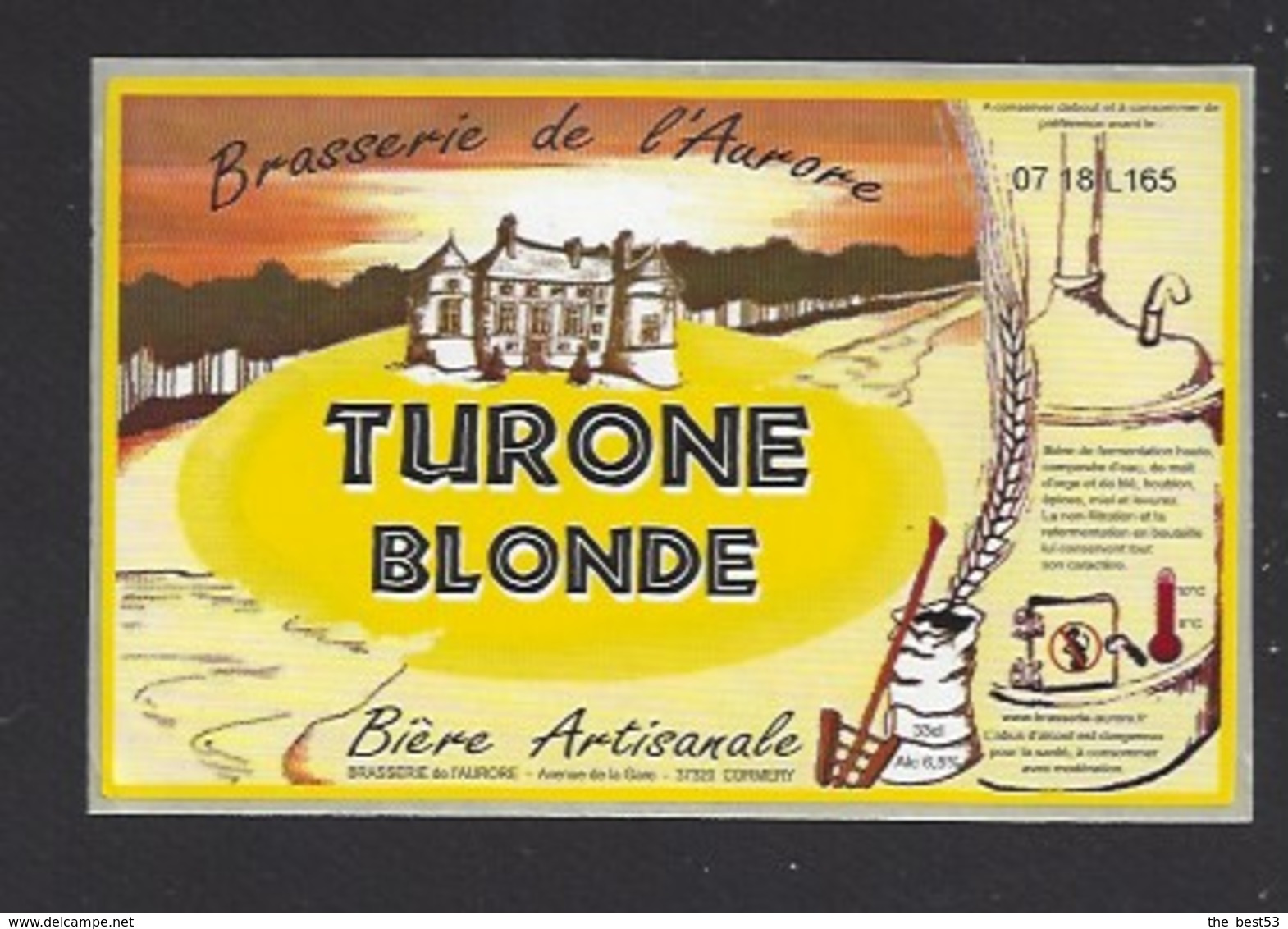 Etiquette De  Bière Blonde  -  Turone   -  Brasserie De L'Aurore à Cormery  (37) - Bier