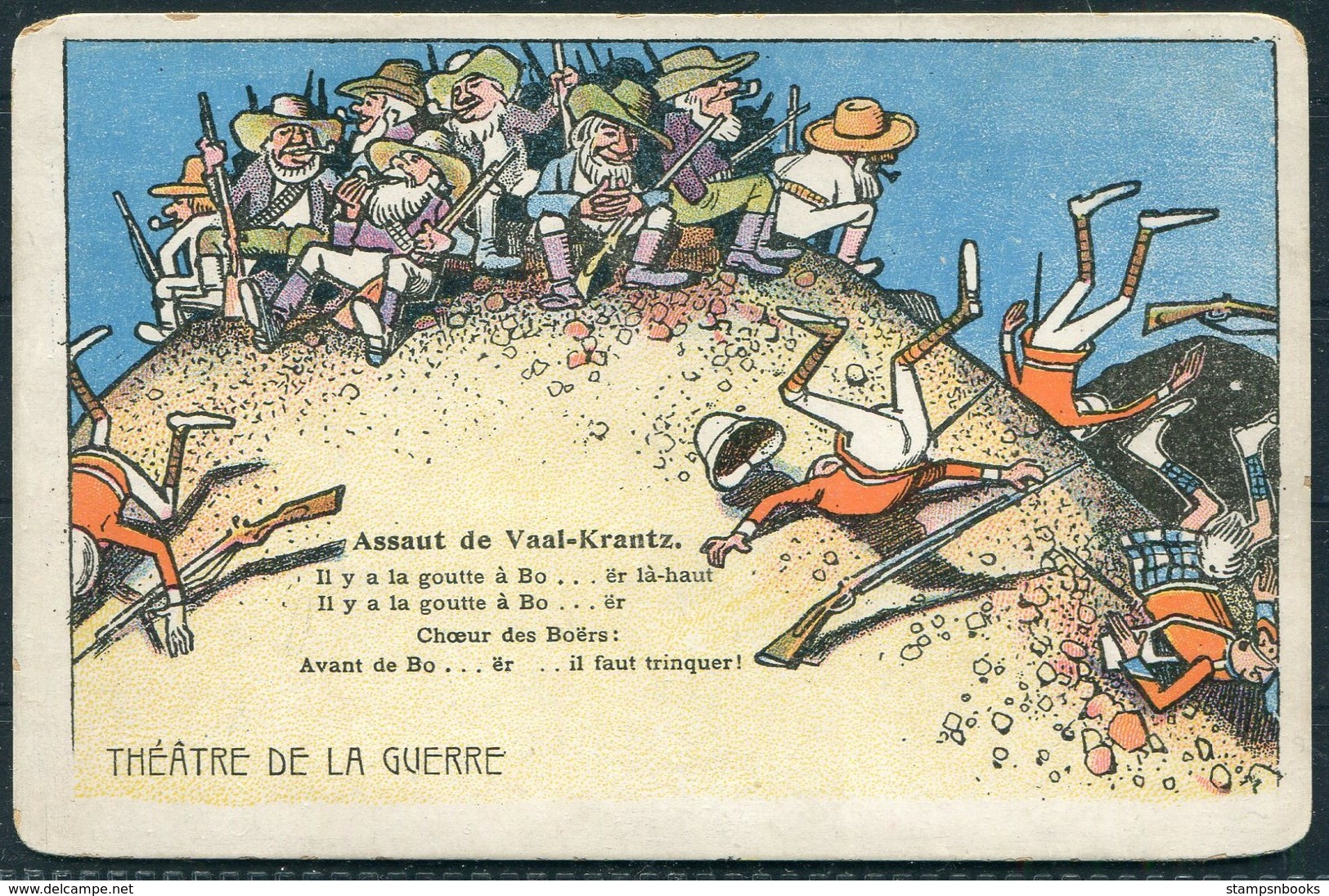 Boer War, Theatre De La Guerre, Assaut De Vaal-Krantz, Cartoon Satirical Postcard - Guerres - Autres