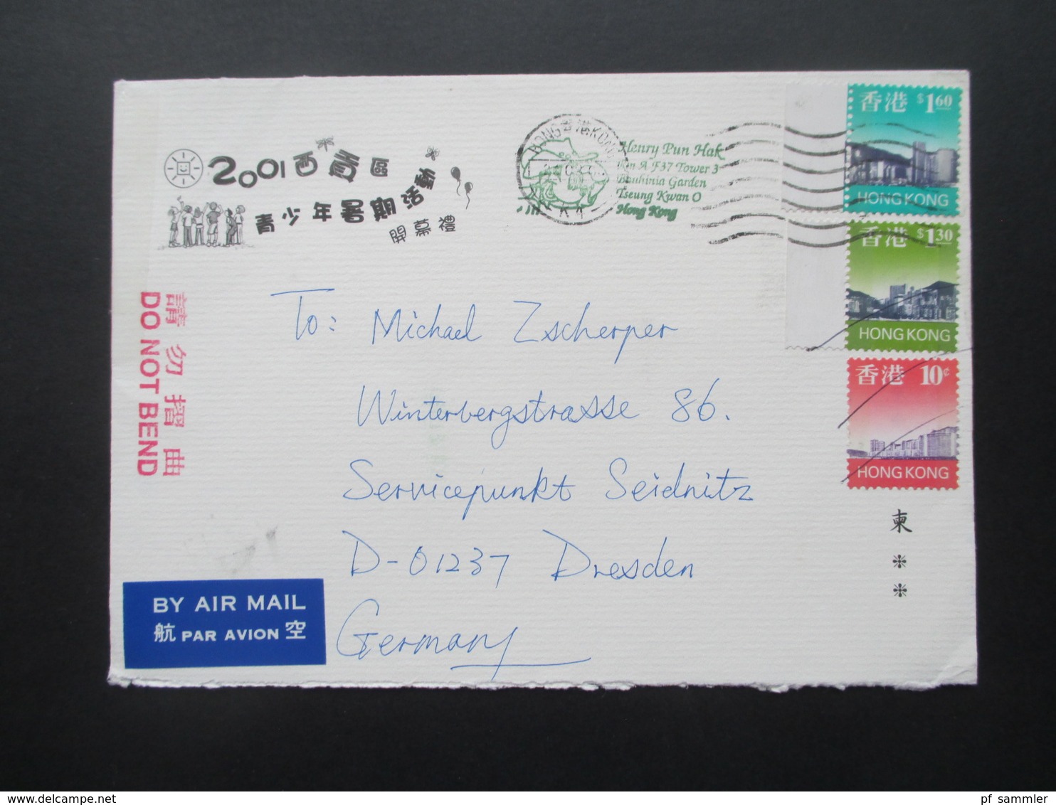 Hong Kong Um 2000 Air Mail / Luftpost Nach Dresden - Briefe U. Dokumente