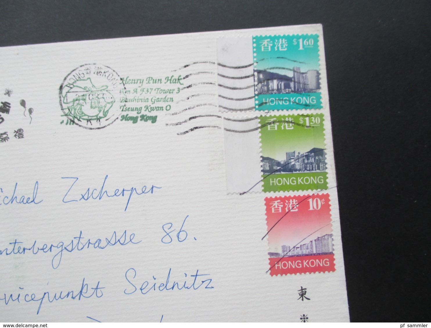 Hong Kong Um 2000 Air Mail / Luftpost Nach Dresden - Cartas & Documentos