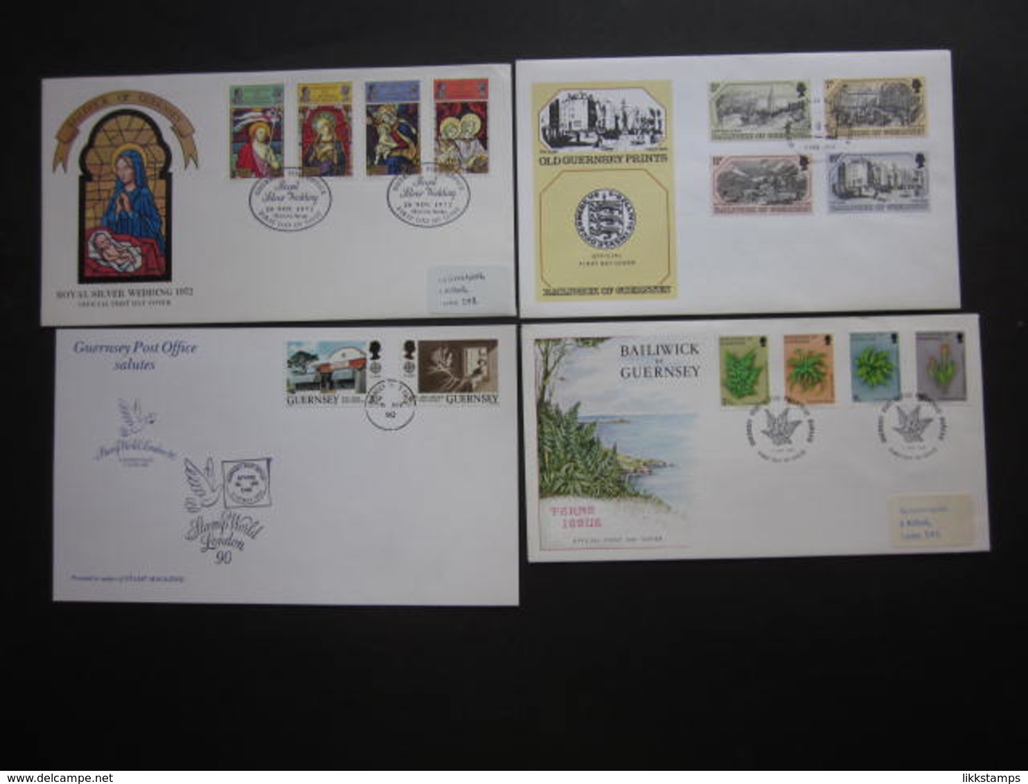 1972-1990 TRIO OF FIRST DAY COVERS AND ONE EXHIBITION CARD #00831 - Guernsey