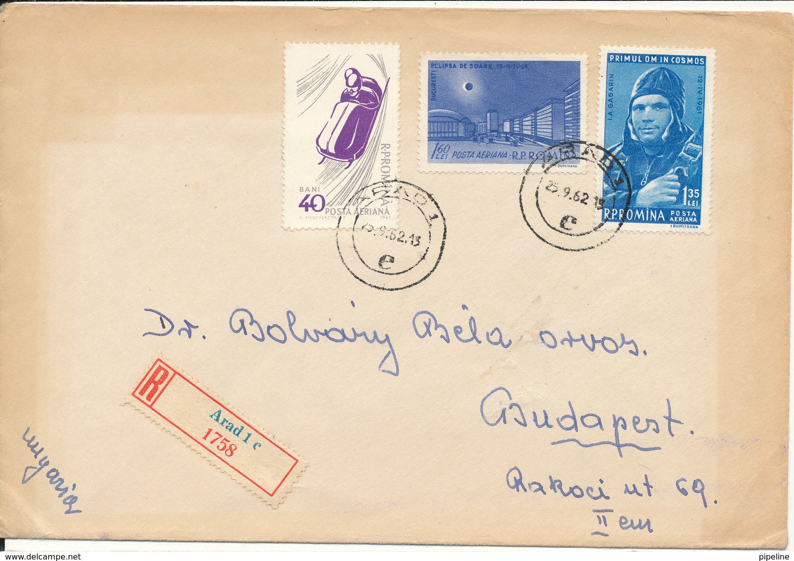 Romania Registered Cover Sent To Hungary Arad 25-9-1962 (the Cover Is Browned By The Sun) - Covers & Documents