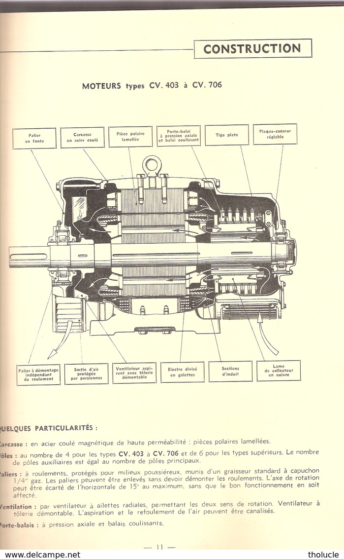 Catalogue De La Société ACEC -Charleroi-Moteurs à Courant Continu Type CV-48p-+/-1950-Voir Sommaire-plans Et Croquis - Électricité & Gaz