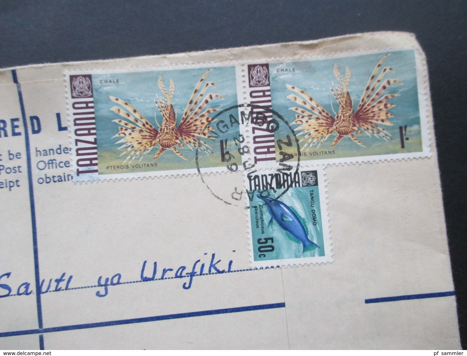 Afrika 1969 Tansania / Tanzania Registered Mail Ngambo Zanzibar Nach Dresden In Der DDR Motivmarke Fische - Tansania (1964-...)