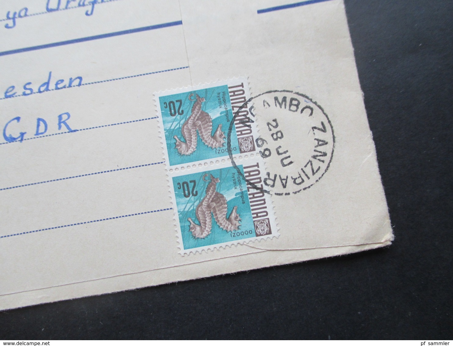 Afrika 1969 Tansania / Tanzania Registered Mail Ngambo Zanzibar Nach Dresden In Der DDR Motivmarke Fische - Tansania (1964-...)