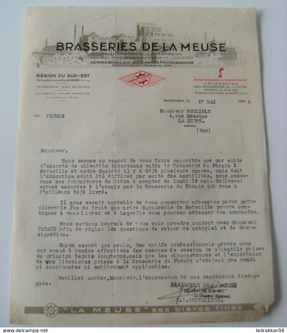 Lot Vieux Papiers Brasserie De La Meuse 1943 WWII Bombardement Seyne Sur Mer Vintage Pétain - 1900 – 1949