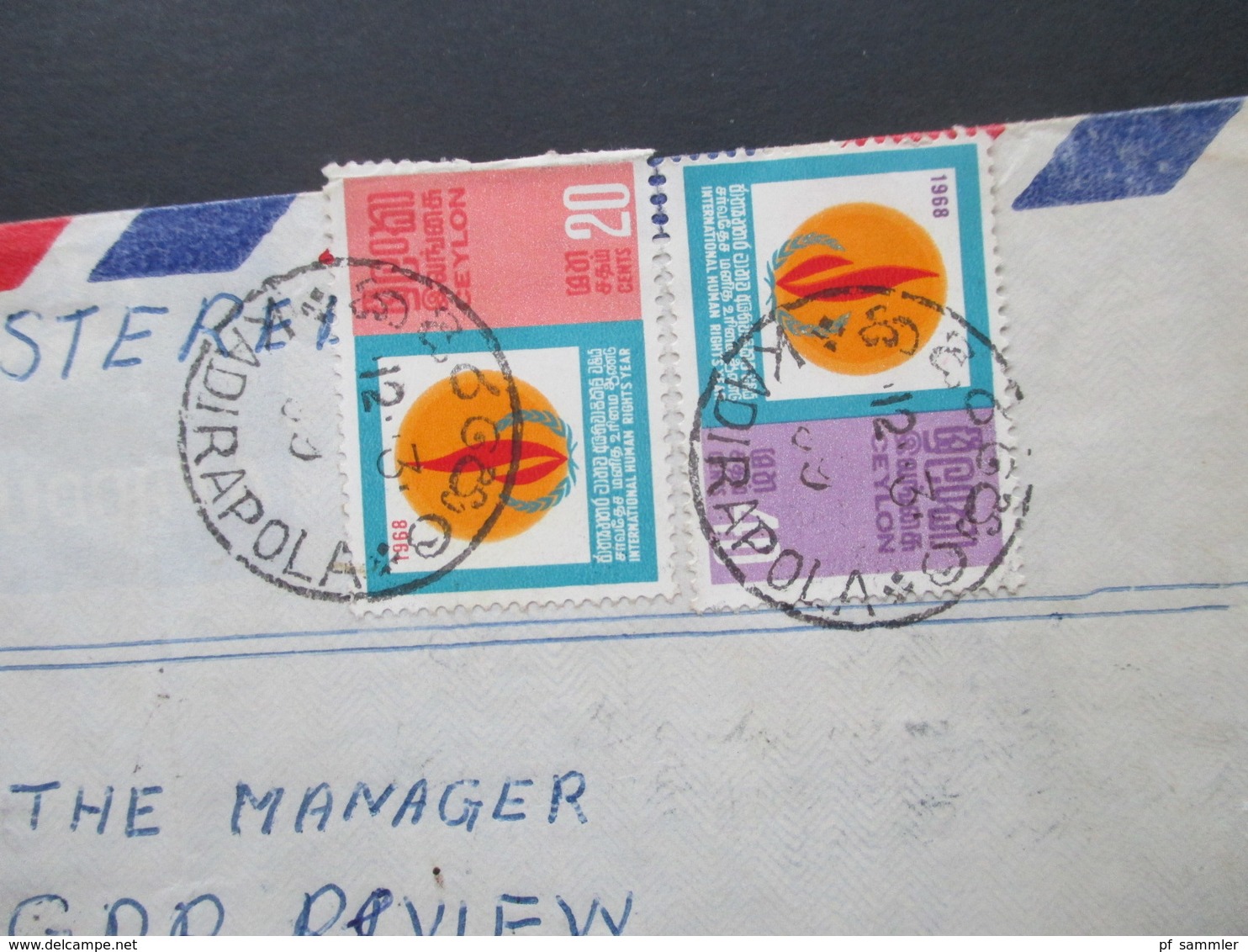 Sri Lanka Ceylon 1969 Air Mail / Luftpost Einschreiben Gestempelter R Zettel Kadirapola Nach Dresden Mit 8 Stempeln - Sri Lanka (Ceylan) (1948-...)