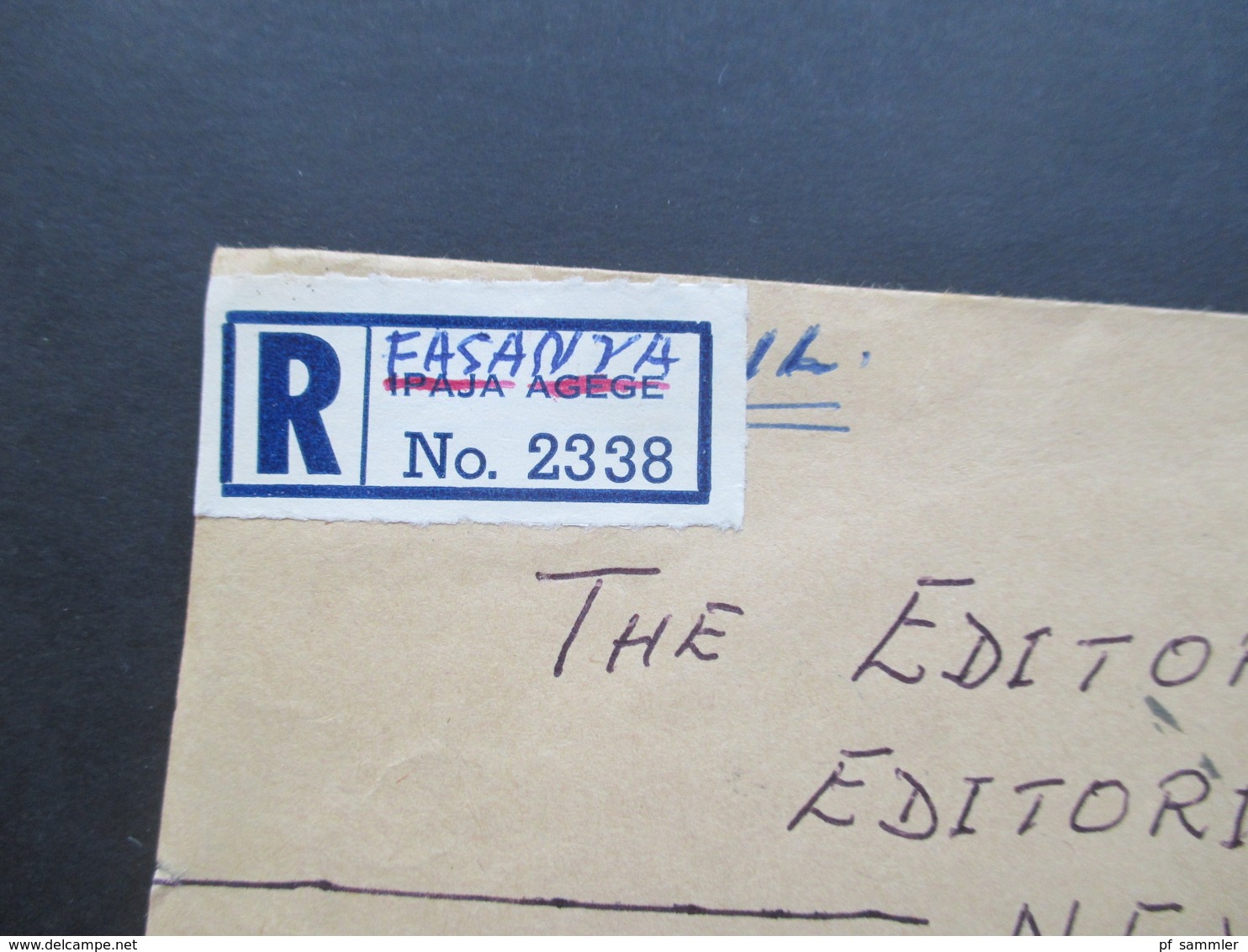 Nigeria 1969 Air Mail / Luftpost Einschreiben Handschriftl Geänderter R Zettel Fasanya Nach Dresden Mit Je 8 Stempeln - Nigeria (1961-...)