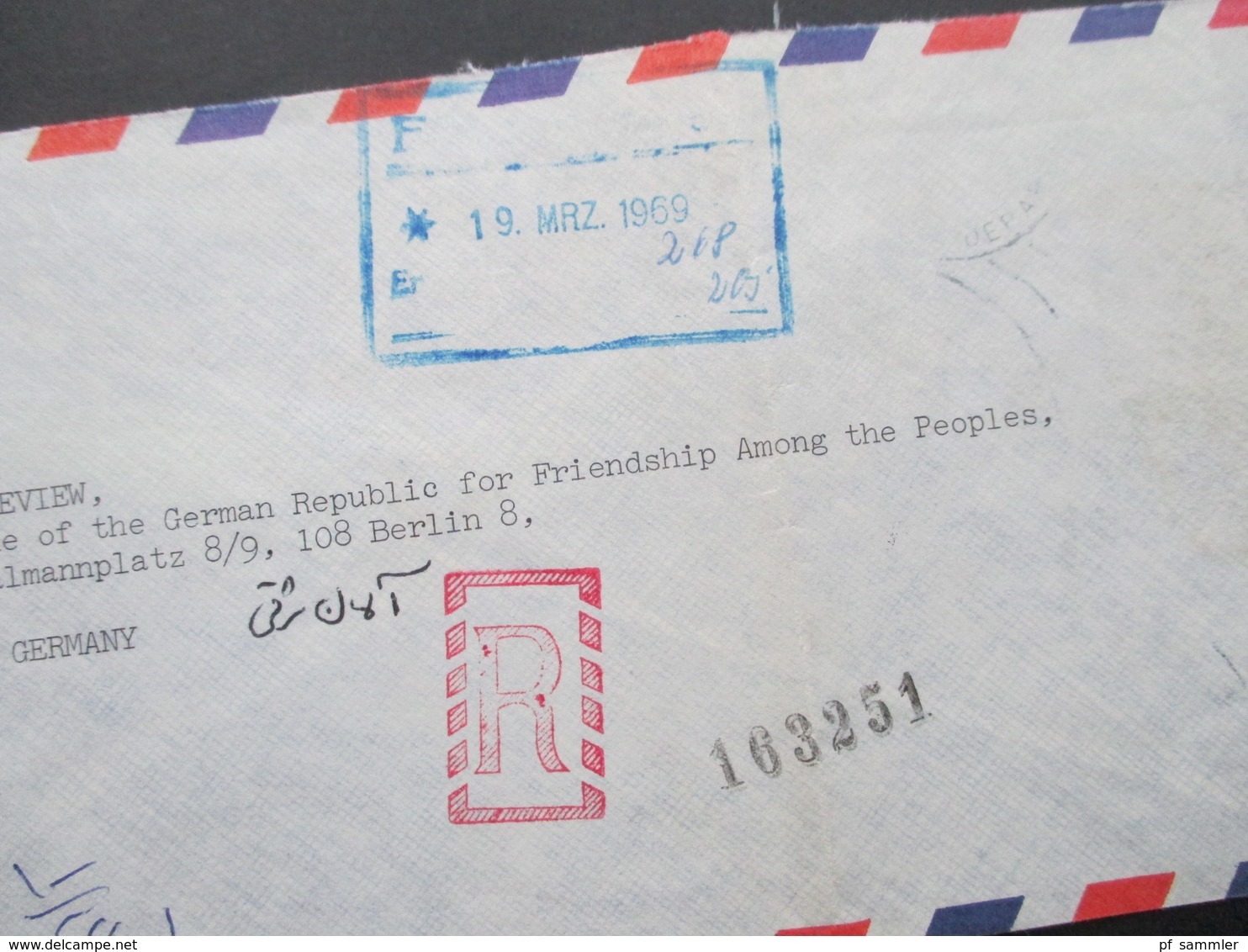 Iran 1969 Air Mail / Luftpost Iranian Documentation Centre Teheran - Berlin Registered Letter! Roter Stempel R Und Verme - Iran