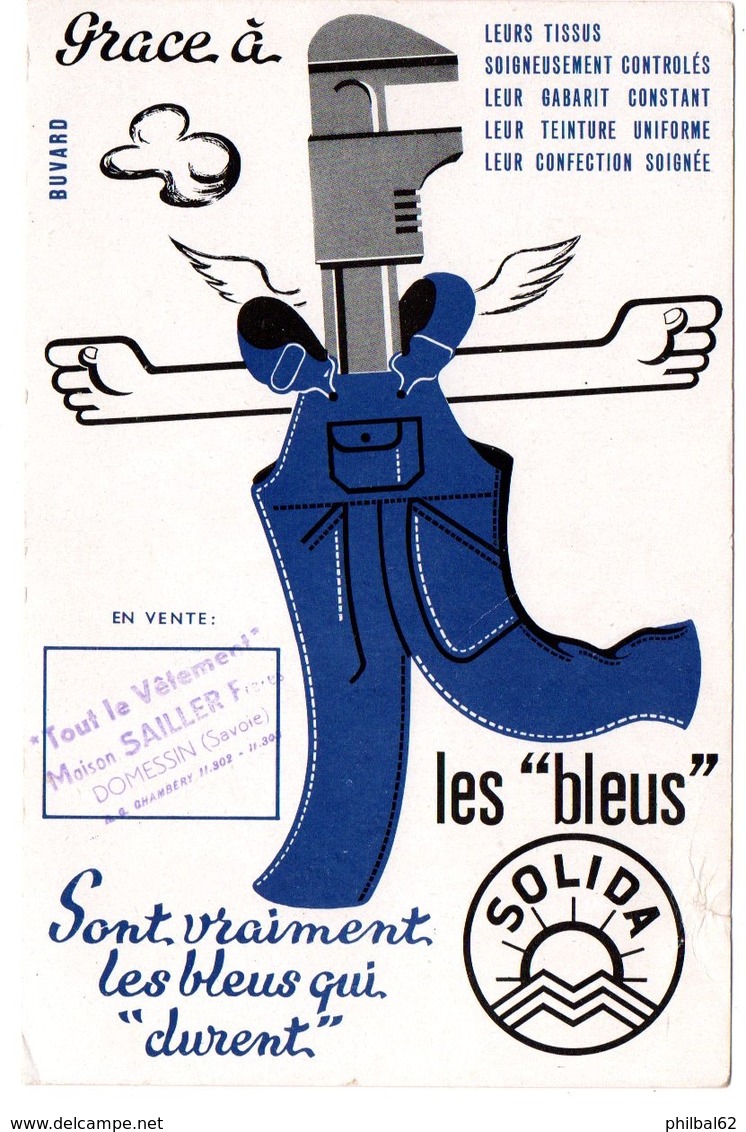 Buvard Les Bleus De Solida. Tampon : Maison Sailler à Domessin (Savoie). - Textile & Vestimentaire