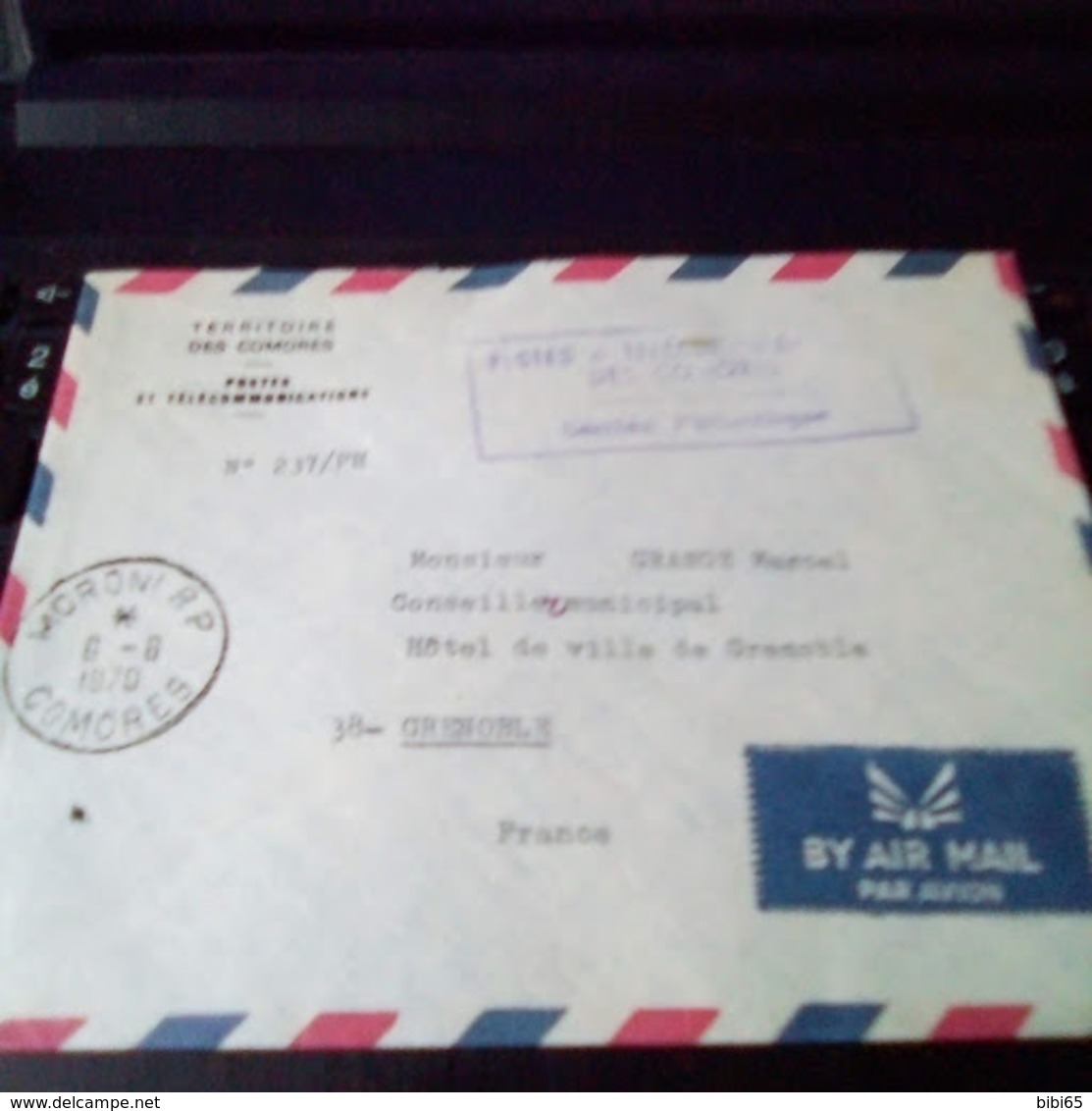 LETTRE EN FRANCHISE POSTES ET COMMUNICATION DES COMORES SECTION PHILATELIQUE 6/6/70 VOIR CACHET - Lettres & Documents