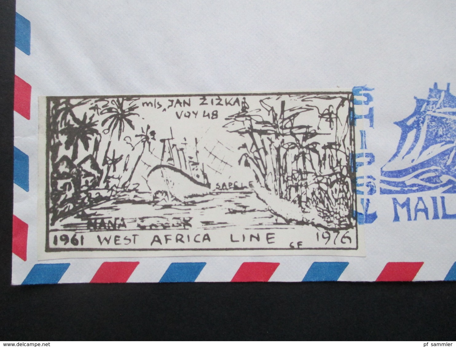 Afrika 1976 Ship Mail / Letter 2 Vignetten / Aufkleber MS Jan Zizka 1961 - 76 West Africa Line Voyage 1948 - Barcos