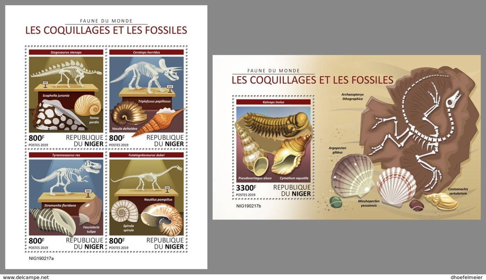 NIGER 2019 MNH Fossils Fossilien Fossiles Shells M/S+S/S - OFFICIAL ISSUE - DH1923 - Fossiles