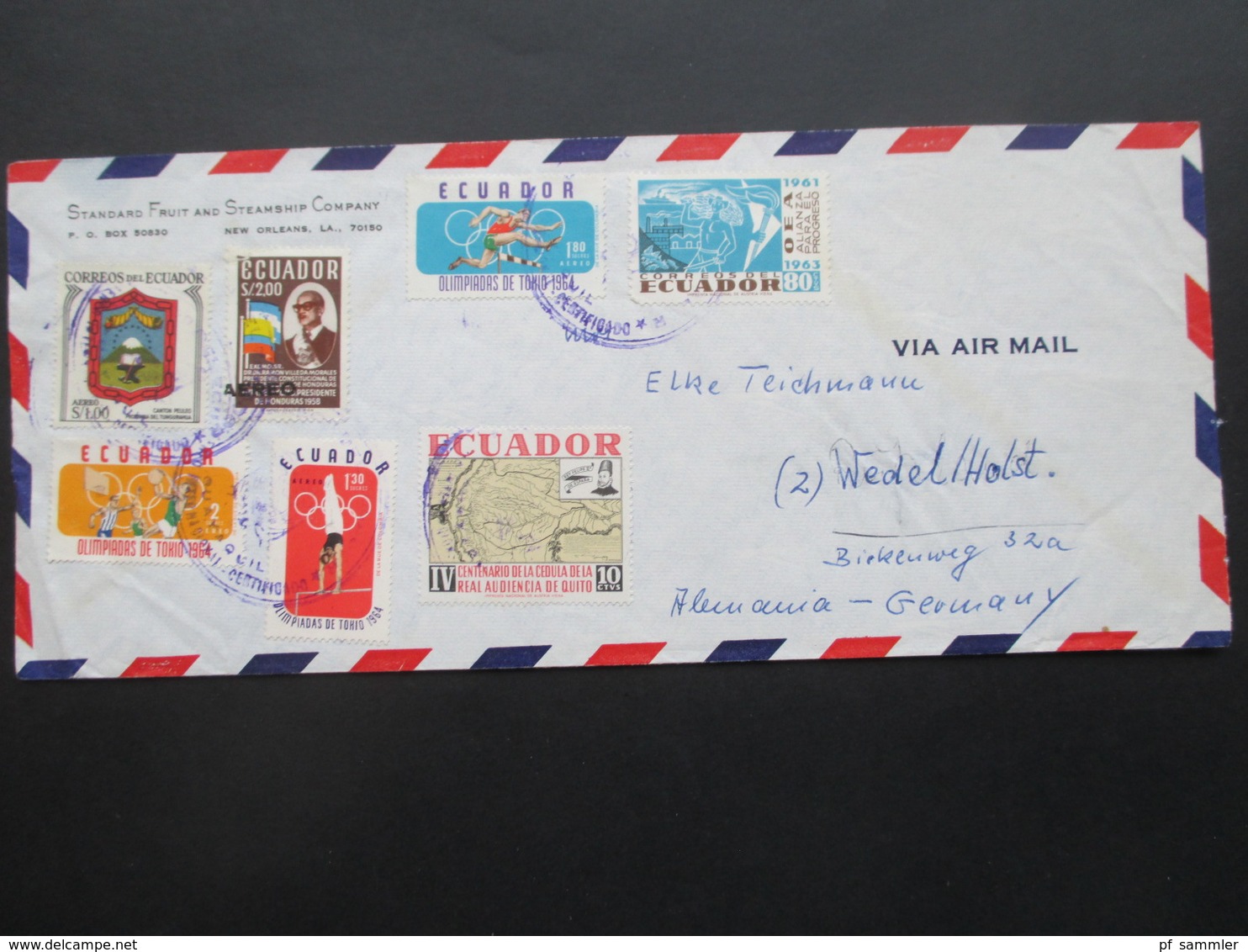 Ecuador 1960er Jahre 2 Belege Via Air Mail / Luftpost Mit Schöner Buntfrankatur! Standart Fruit And Steamship Company - Equateur
