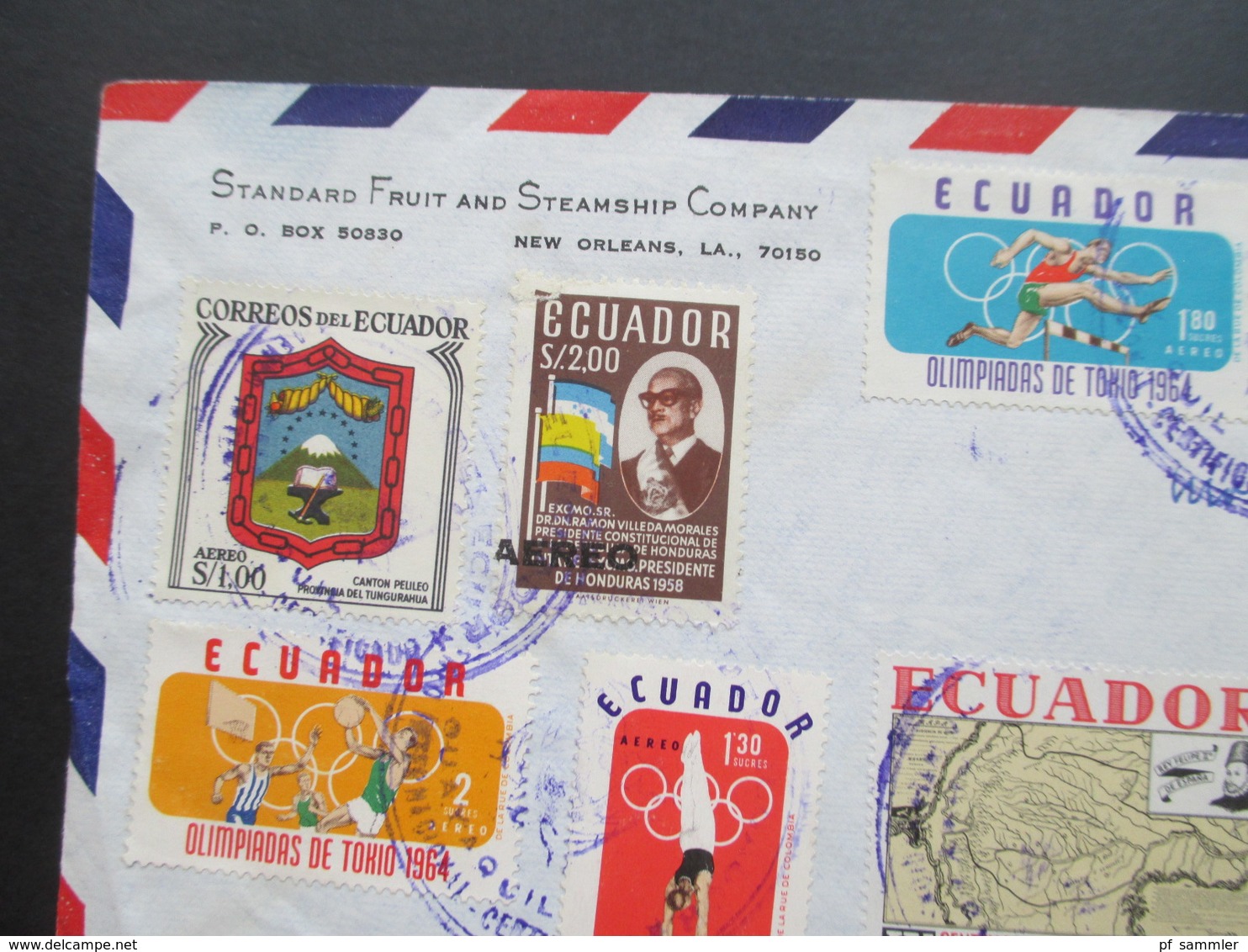 Ecuador 1960er Jahre 2 Belege via Air Mail / Luftpost mit schöner Buntfrankatur! Standart Fruit and Steamship Company