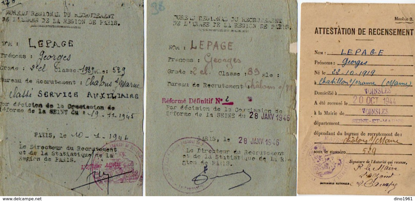 VP16.270 - MILITARIA - CLERMONT - FERRAND 1940 - Lot De Documents Concernant Le Soldat G. LAPAGE De VOINSLES - Documentos