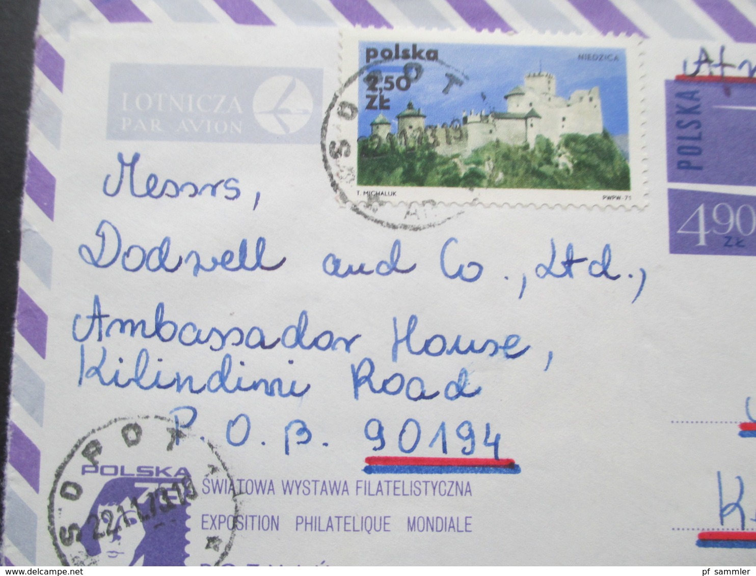 Polen Sopot 1973 Luftpost Ganzsachen Umschlag Mit Zusatzfrankatur Nach Mombasa Kenya An Das Ambassador House / Botschaft - Storia Postale