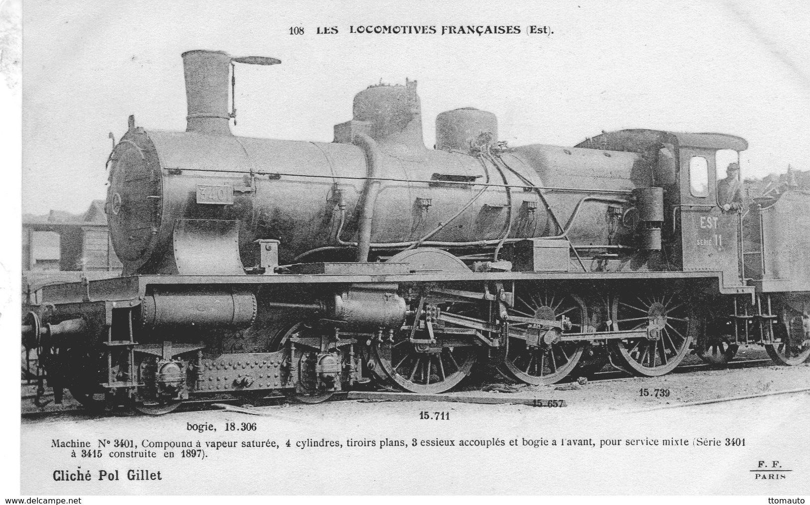Les Locomotives Francaises (Est)  -   Machine No 3401  -  Construite En 1897   -  Fleury CPA  Serie # 108 - Eisenbahnen