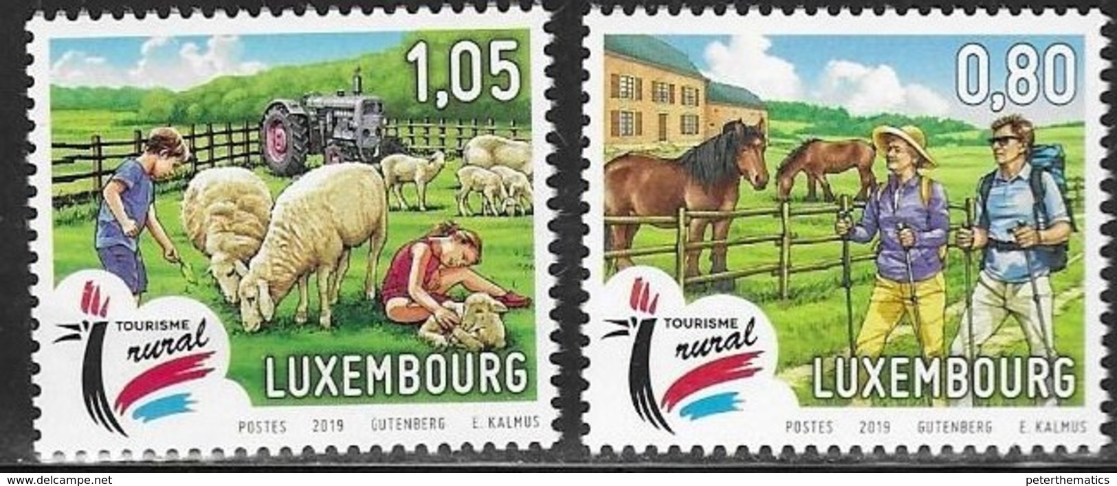 LUXEMBOURG, 2019, MNH, RURAL TOURISM, SHEEP, LAMBS, HORSES, HIKING, TRACTORS,2v - Other & Unclassified