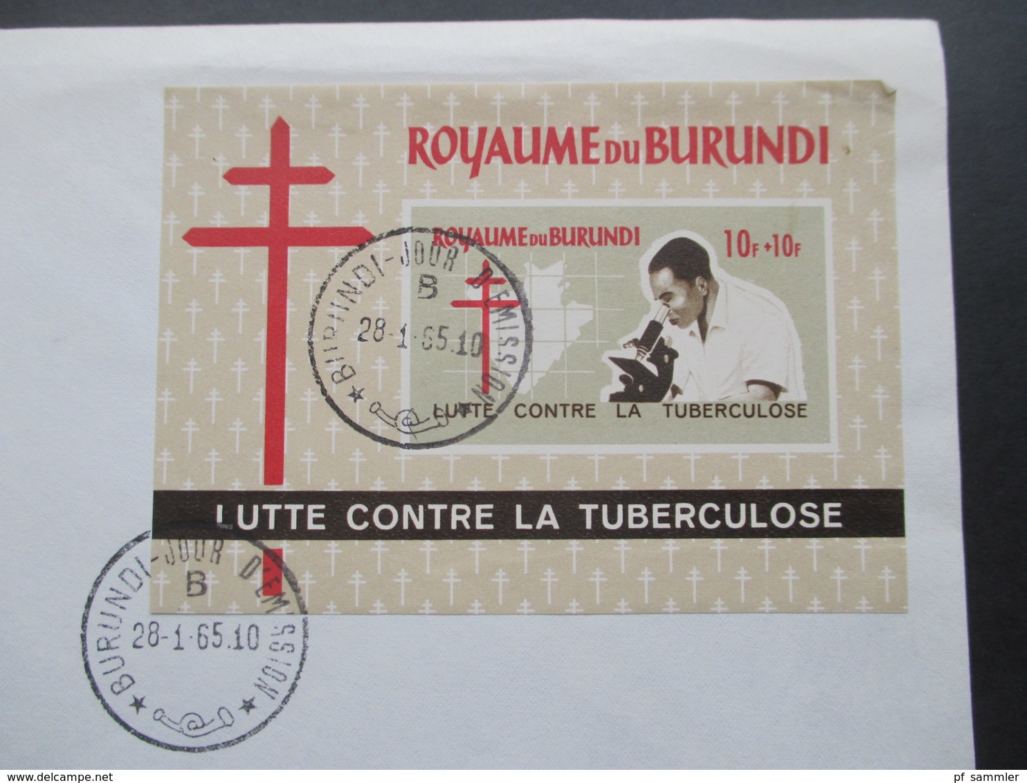 Afrika Burundi Block Royaume Du Burundi Lutte Contre La Tuberculose Stempel Vom Ersttag - Gebraucht