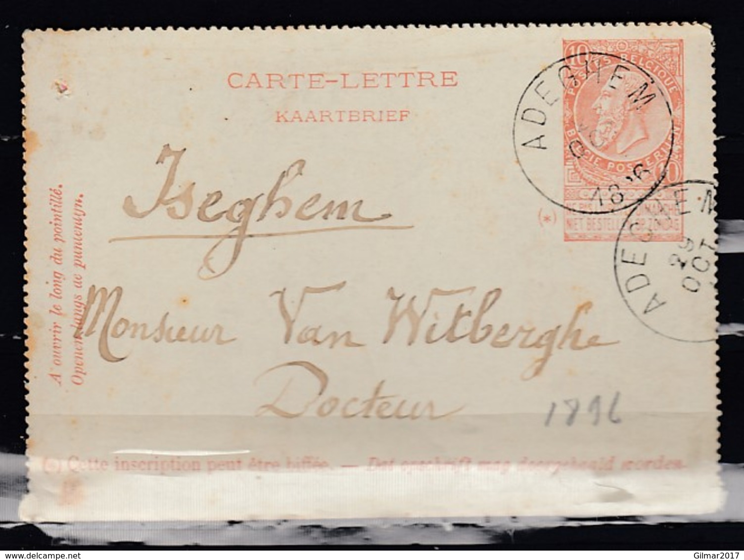 Kaartbrief Van Adeghem Naar Iseghem - Cartoline 1871-1909