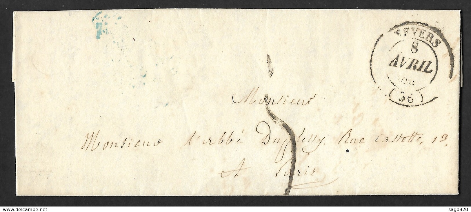 Nièvre.Lettre Avec Cachet Type 14 De Nevers.Au Dos Cachet Route De Moulins - 1801-1848: Vorläufer XIX