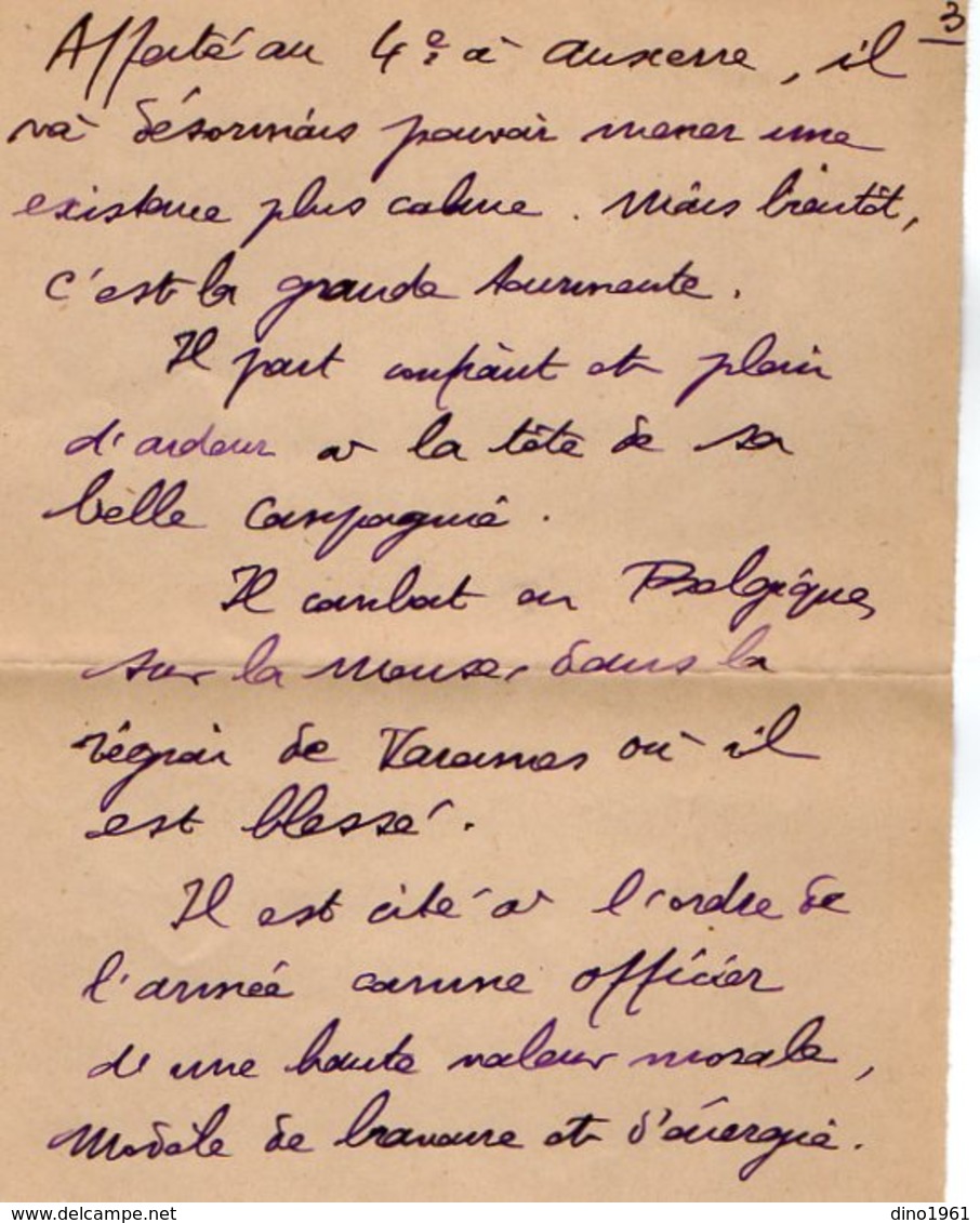 VP16.272 - MILITARIA - Lettre D' Hommage Du L. Colonel FORZY Au Capitaine PINEAU - Dokumente