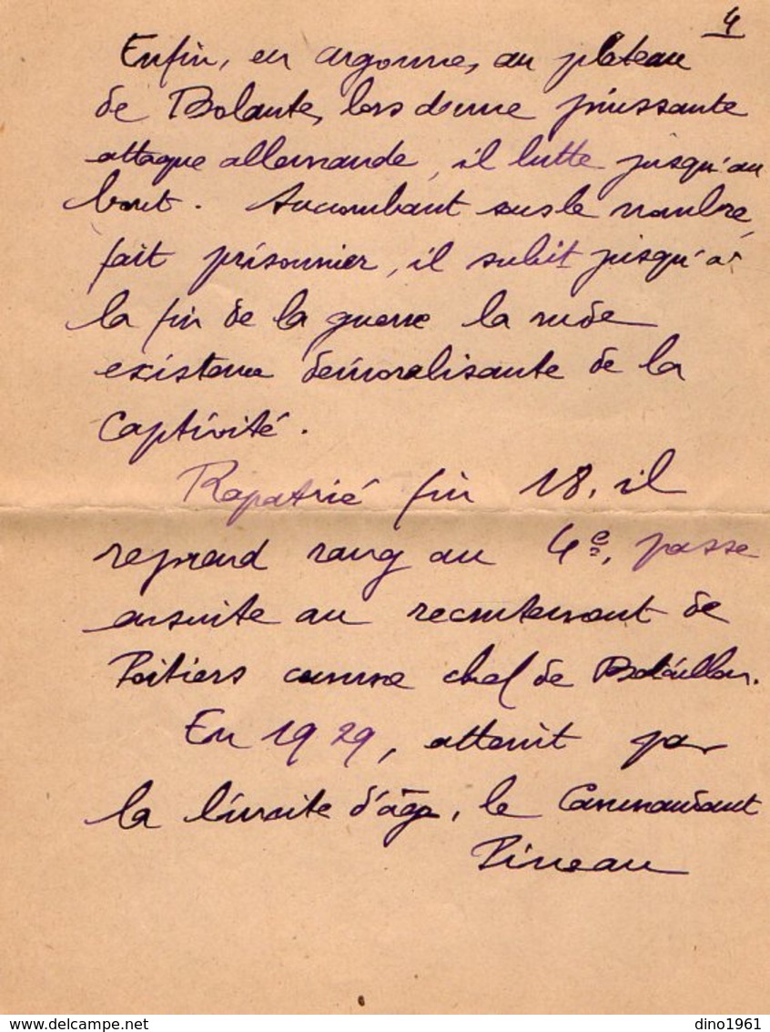 VP16.272 - MILITARIA - Lettre D' Hommage Du L. Colonel FORZY Au Capitaine PINEAU - Documents