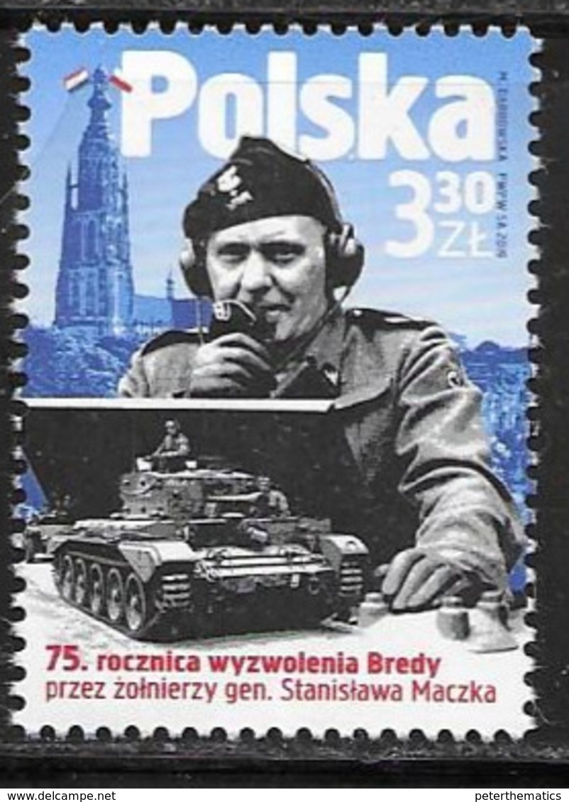 POLAND, 2019, MNH,WWII, LIBERATION OF BREDA BY THE SOLDIERS OF GENERL MACZEK,TANKS,1v - Seconda Guerra Mondiale