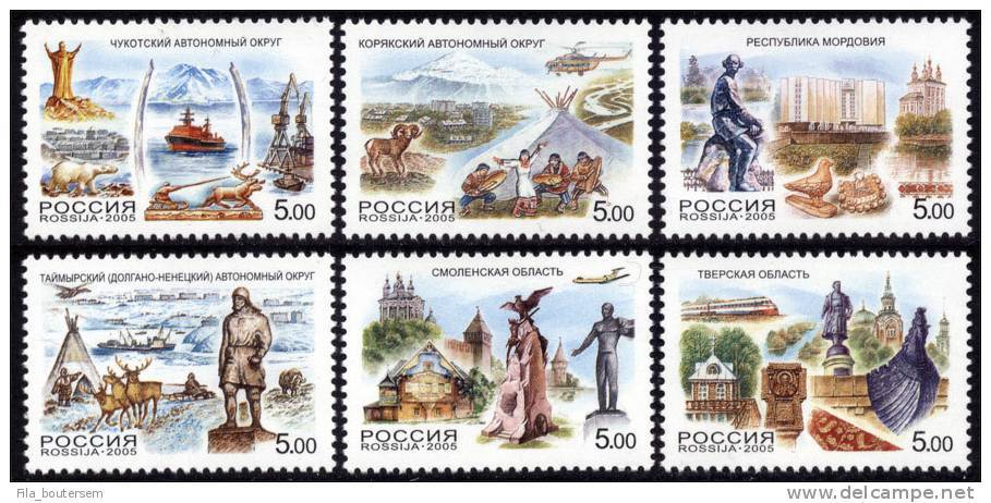 RUSSIA - RUSSIE : 10-01-2005 (**) Set 6v  : Russian Regions (IX) (Difficult To Find) - Neufs