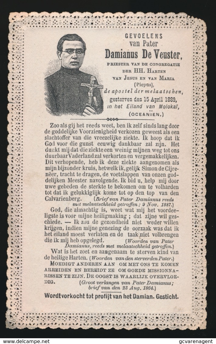 PATER DAMIANUS DE VEUSTER - EILAND MOLOKAÏ  1889    2 SCANS - Décès