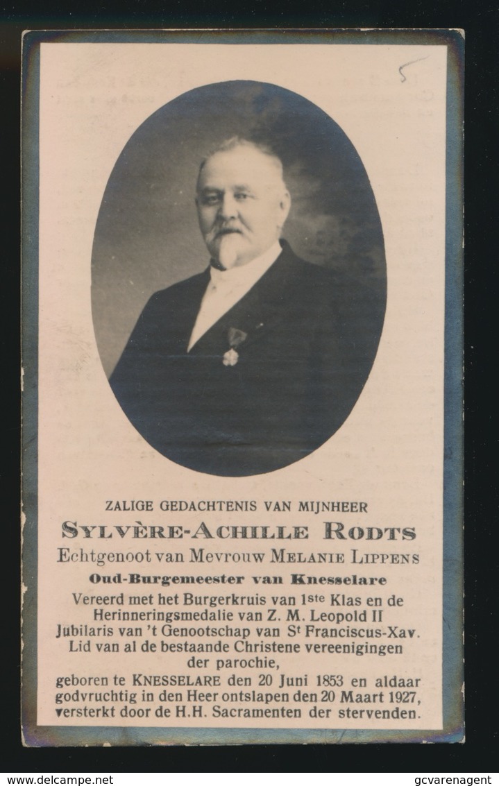 BURGEMEESTER KNESSELARE - SYLVERE RODTS - KNESSELARE 1853 - 1927 - Obituary Notices