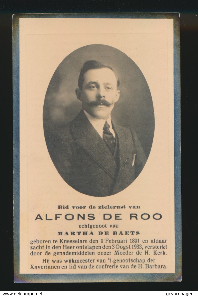 ALFONS DE ROO - KNESSELARE 1891 - 1933 - Todesanzeige