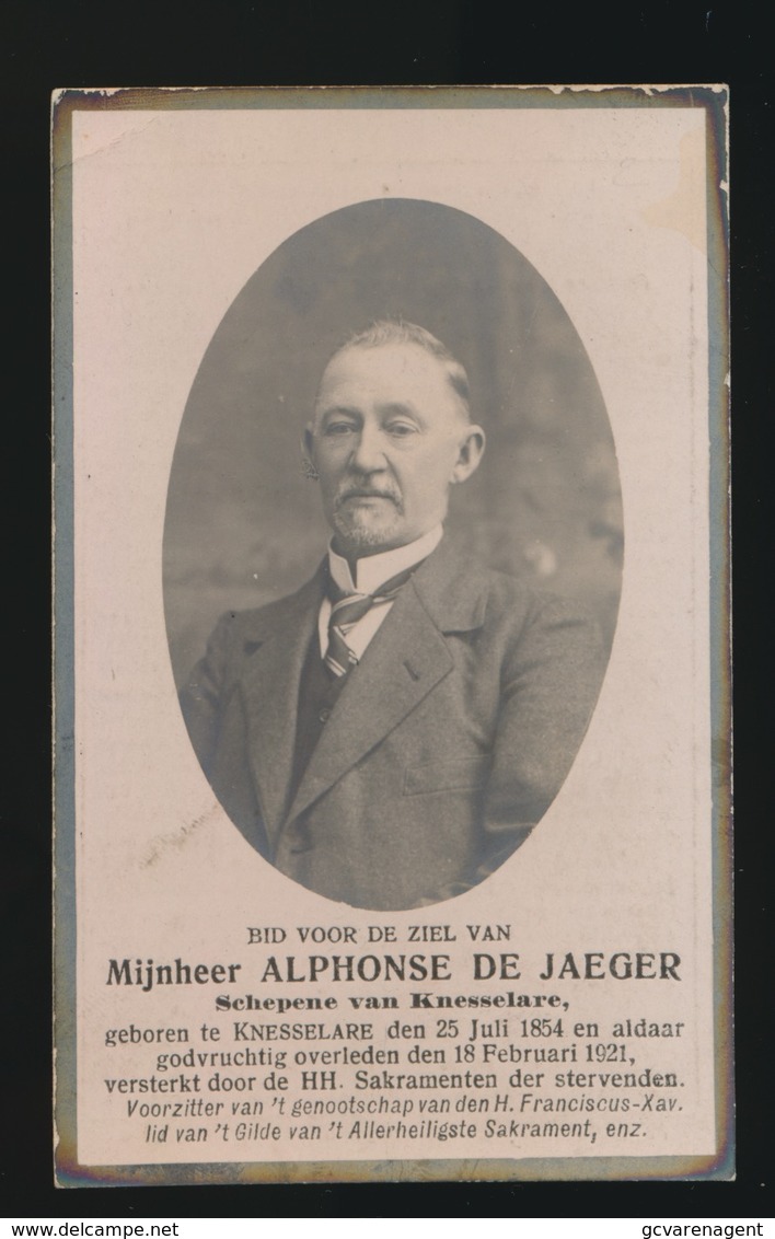 SCHEPEN KNESSELARE - ALPHONSE DE JAEGER   - KNESSELARE 1854 - 1921 - Obituary Notices