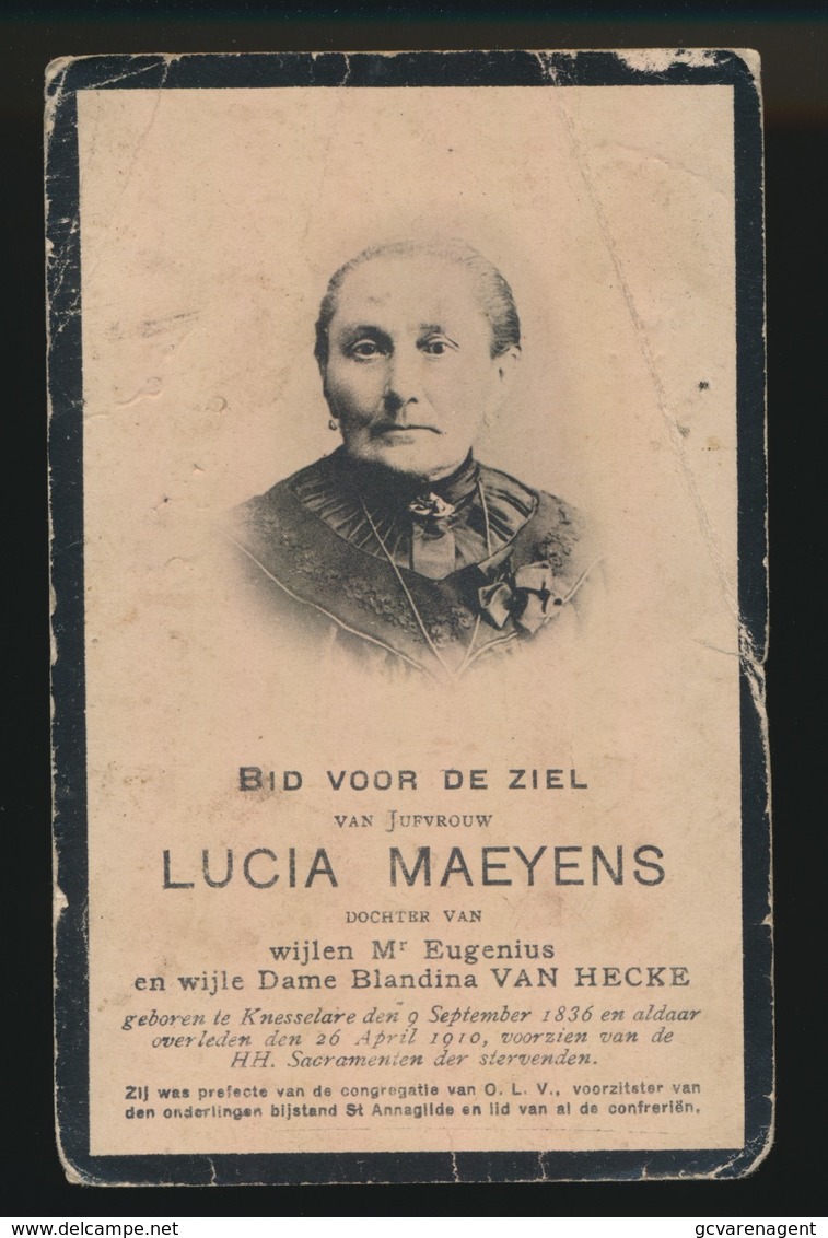 LUCIA MAEYENS     - KNESSELARE 1836  - 1910 - Décès