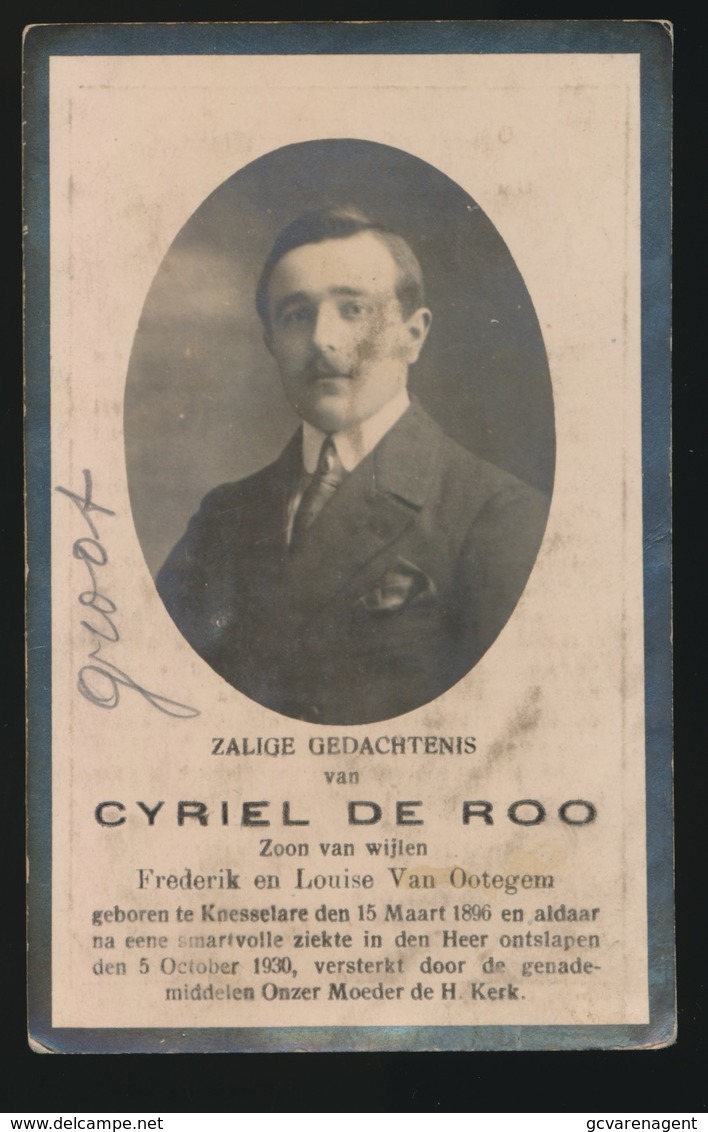 CYRIEL DE ROO   - KNESSELARE 1896  - 1930 - Décès