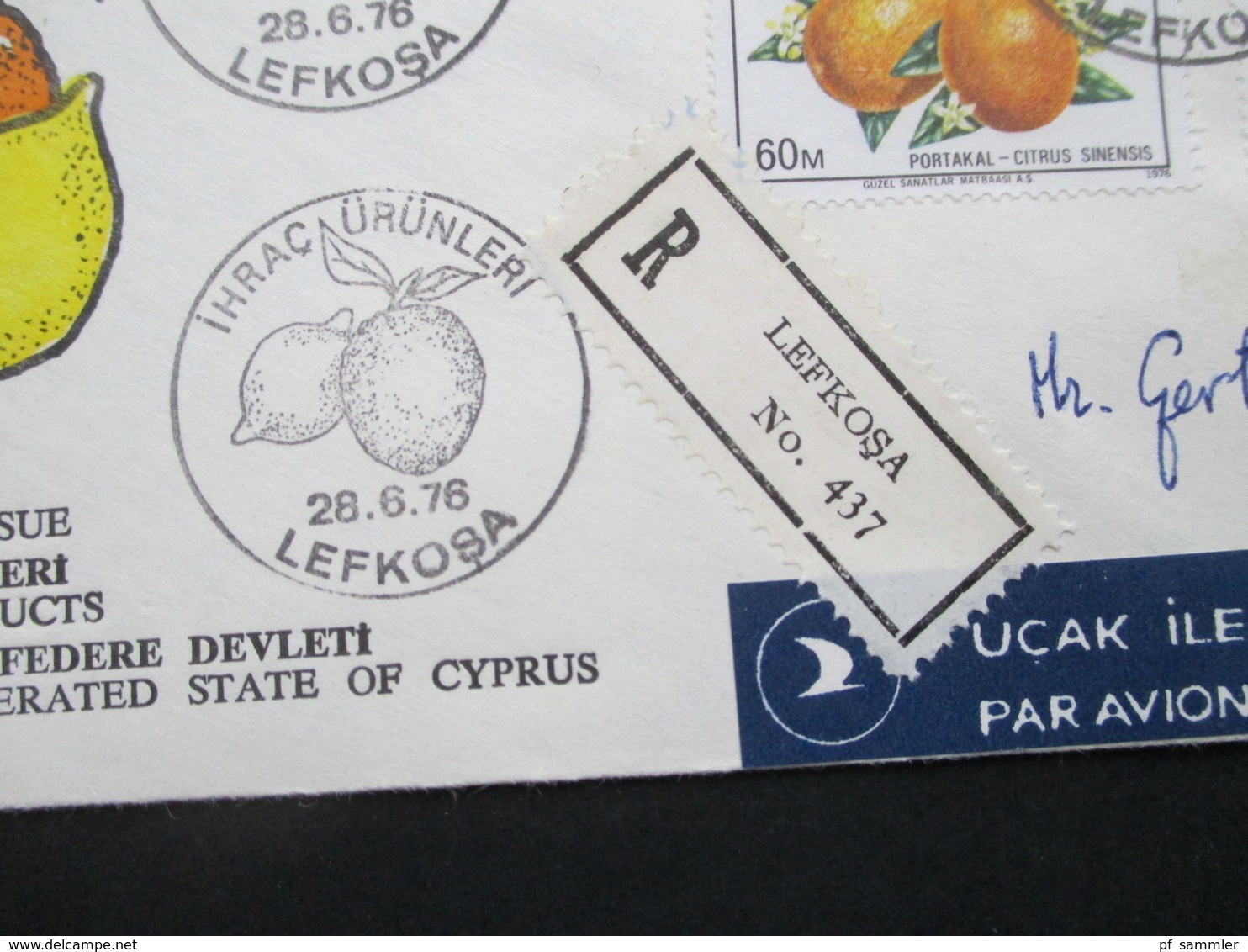 Türkei / Zypern 1976 Einschreiben Lefkosa FDC Motivmarken Früchte Luftpost / Air Mail Nach Deutschland - Briefe U. Dokumente
