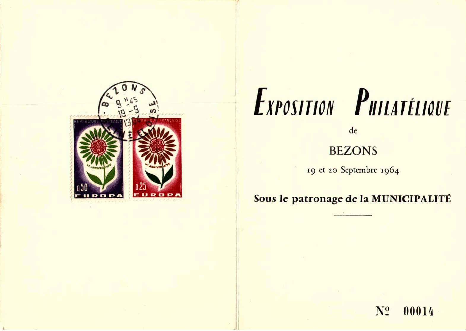 95] Val D'Oise > Bezons/ AXPOSITION PHILATELIQUE   1964 /LOT  3014 - Bezons