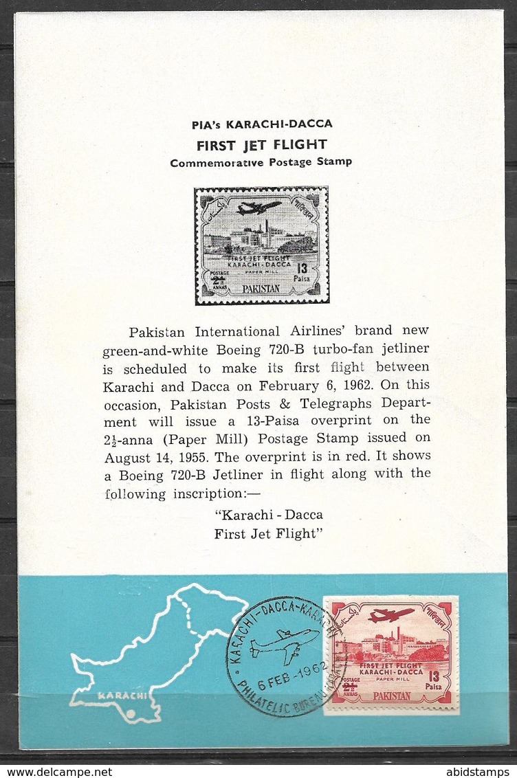 PAKISTAN 1962 BROCHURE WITH STAMP FIRST JET FLIGHT PIA KARACHI TO DACCA - Pakistan