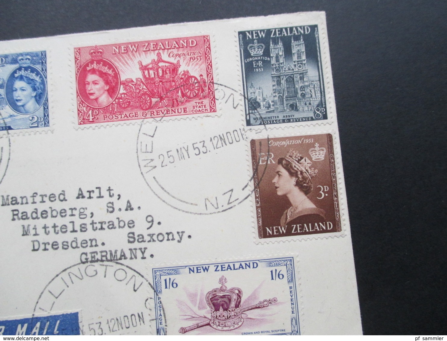 Neuseeland / New Zealand Queen Coronation Elisabeth II FDC Wellington Nach Dreden Gesendet Via Air Mail - Lettres & Documents