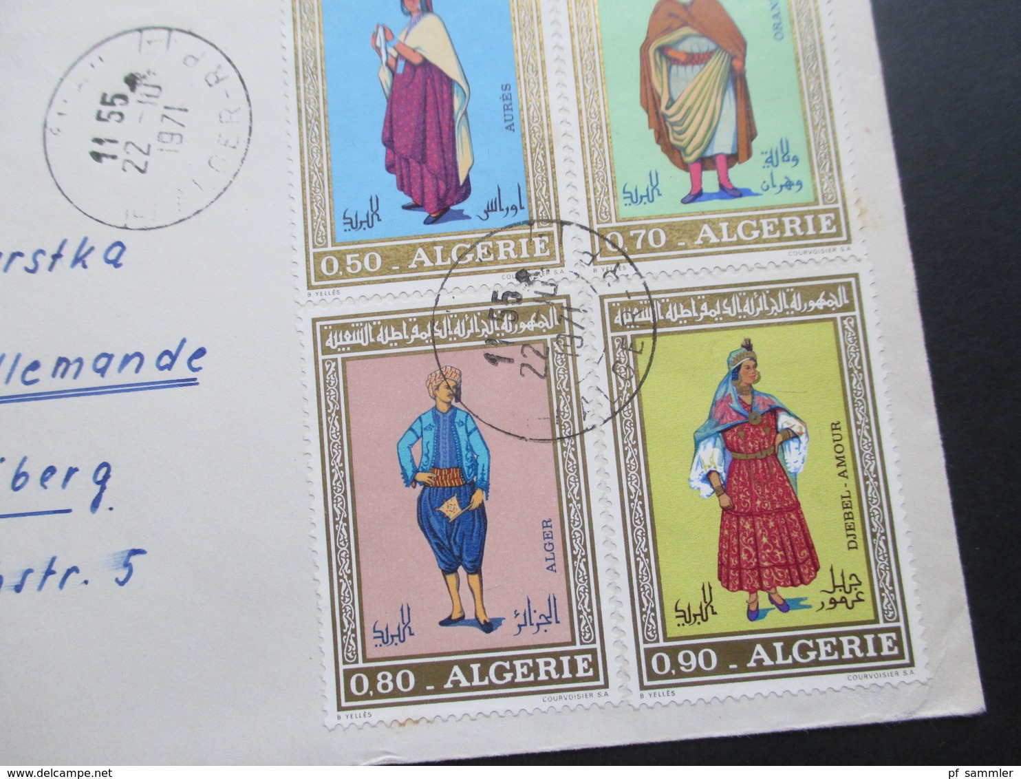 Afrika Algerien 1971 Luftpost / Par Avion In Die DDR Mit 4 Schönen Motivmarken Landestrachten - Algerien (1962-...)