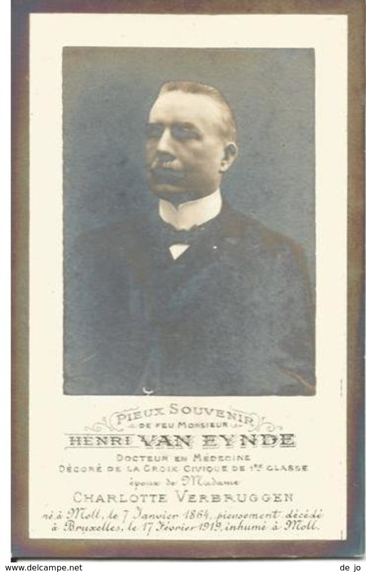 VAN EYNDE Henri °1864 Mol + 1919 Brussel  E. Verbruggen Dokter Arts Doodsprentje Image Mortuaire Funeral Card - Religion &  Esoterik