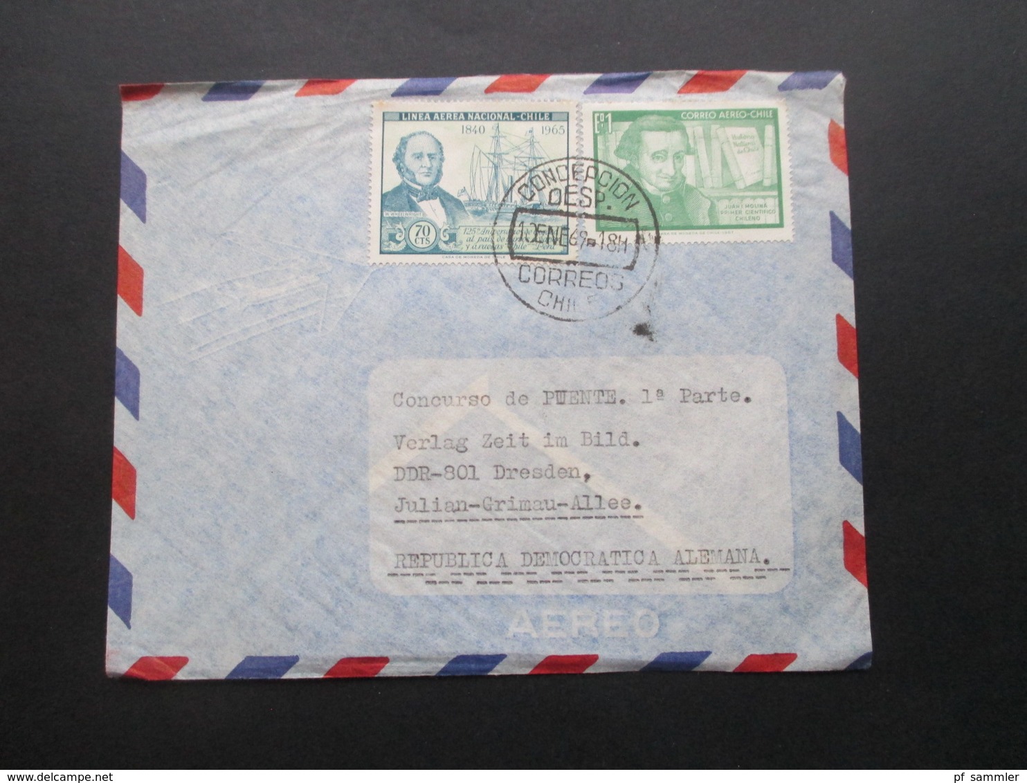 Südamerika Chile 1969 Luftpost In Die DDR Nach Dresden Stempel Concepcion Desp. Correos Chile - Cile