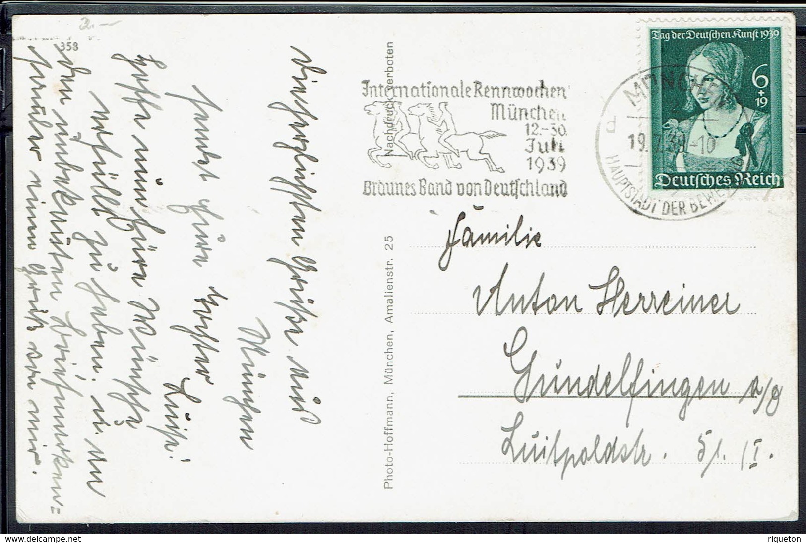 Allemagne - Timbre N° 638 Sur CPA "Munchen Feldherrnhalle - Propagande" Correspondance Pour Gundelfingen - B/TB - - Briefe U. Dokumente