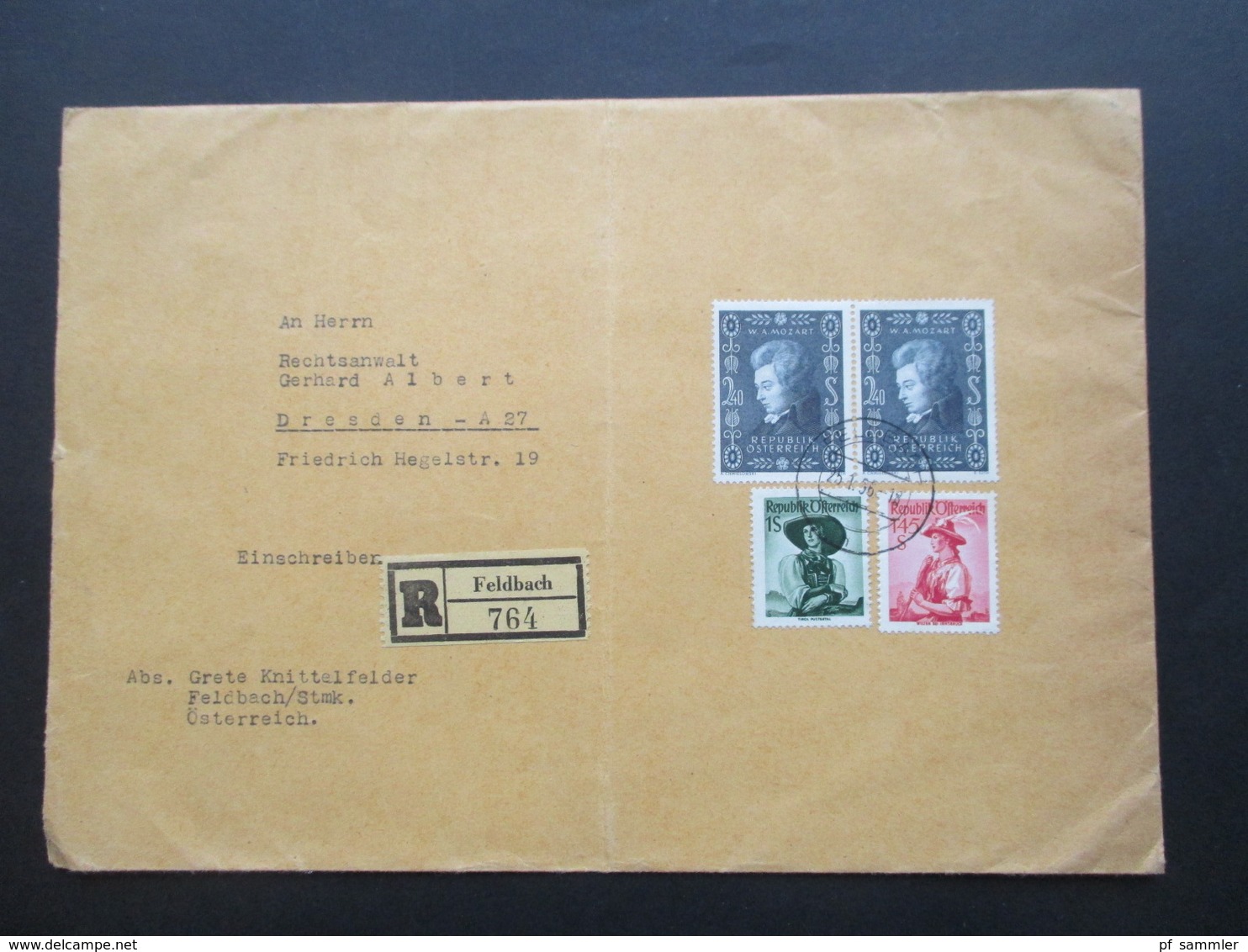 Österreich 1956 Trachten MiF Mit Nr. 1024 200. Geburtstag Mozart Einschreiben Feldbach Nach Dresden - Covers & Documents